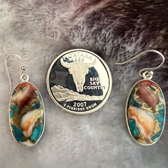 ❤️ Spiny Oyster Dangle Earrings 1.25” Southwestern 4.7gm Marked 925 - Picture 6 of 11